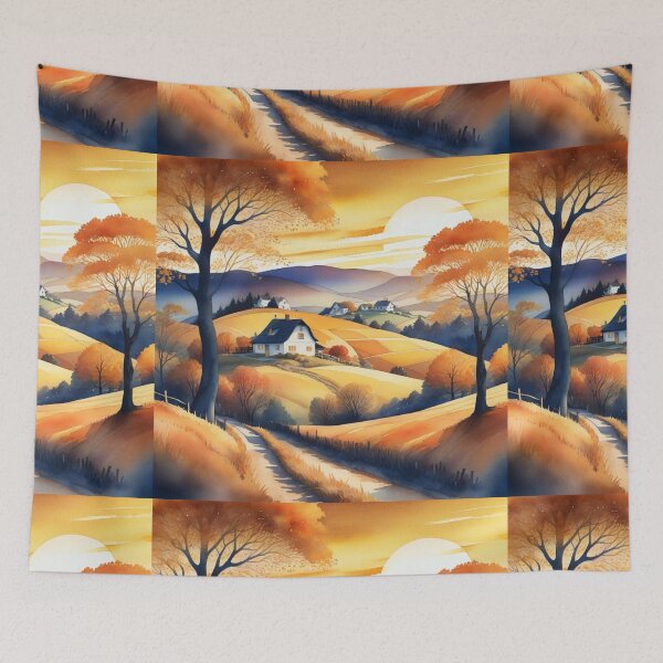 Item preview, Autumn Watercolor Landscape: Orange-Hued Mountains and Trees designed and sold by hjian8219.