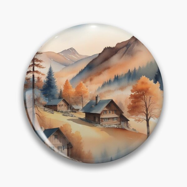 Item preview, Autumn Watercolor Landscape: Orange-Hued Mountains and Trees designed and sold by hjian8219.