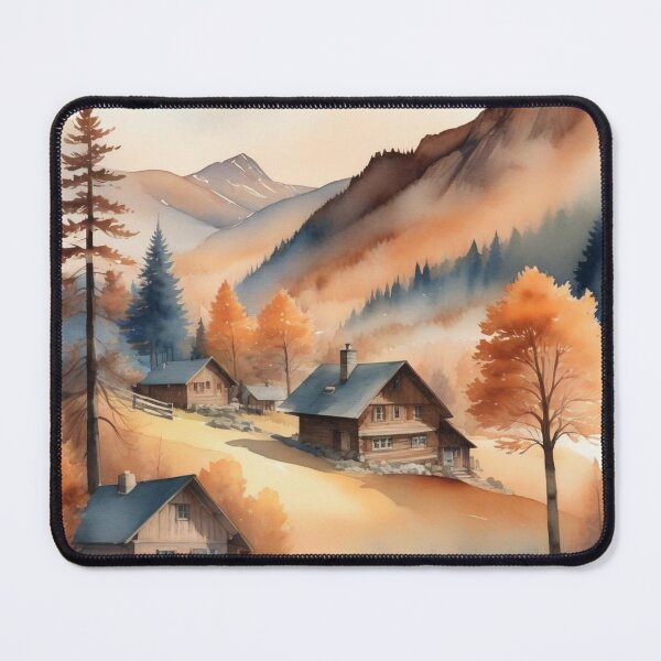 Item preview, Autumn Watercolor Landscape: Orange-Hued Mountains and Trees designed and sold by hjian8219.