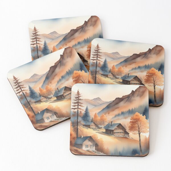 Item preview, Autumn Watercolor Landscape: Orange-Hued Mountains and Trees designed and sold by hjian8219.