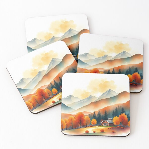 Item preview, Autumn Watercolor Landscape: Orange-Hued Mountains and Trees designed and sold by hjian8219.