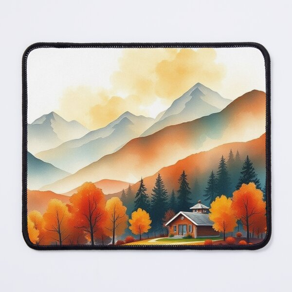 Item preview, Autumn Watercolor Landscape: Orange-Hued Mountains and Trees designed and sold by hjian8219.