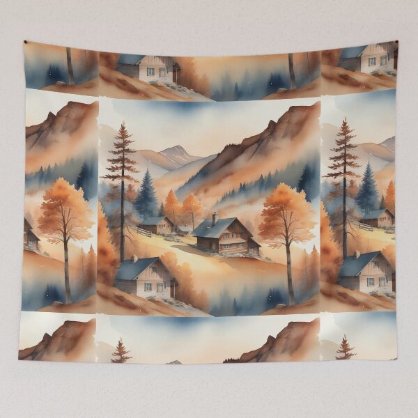 Item preview, Autumn Watercolor Landscape: Orange-Hued Mountains and Trees designed and sold by hjian8219.