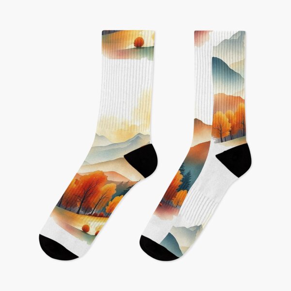 Item preview, Autumn Watercolor Landscape: Orange-Hued Mountains and Trees designed and sold by hjian8219.