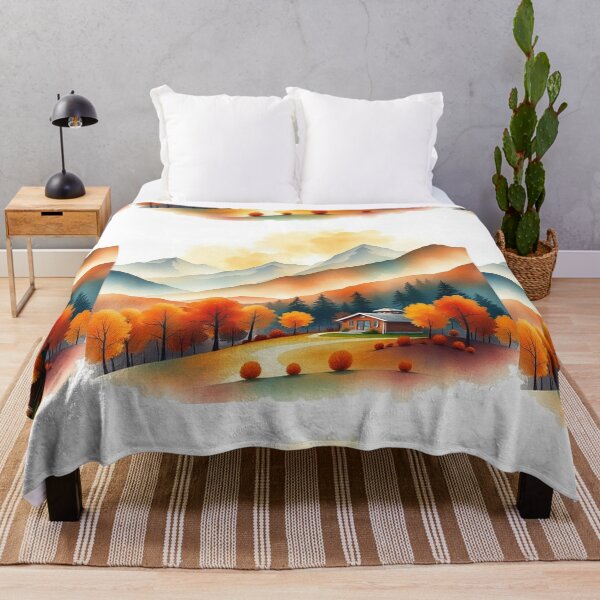 Item preview, Autumn Watercolor Landscape: Orange-Hued Mountains and Trees designed and sold by hjian8219.