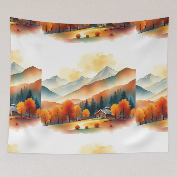Item preview, Autumn Watercolor Landscape: Orange-Hued Mountains and Trees designed and sold by hjian8219.