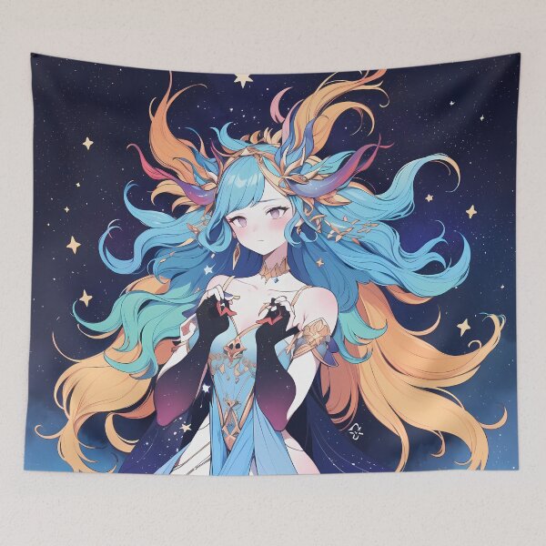 Item preview, celestial maiden adorned with flowing multicolored hair designed and sold by ART ATTACK ZONE.