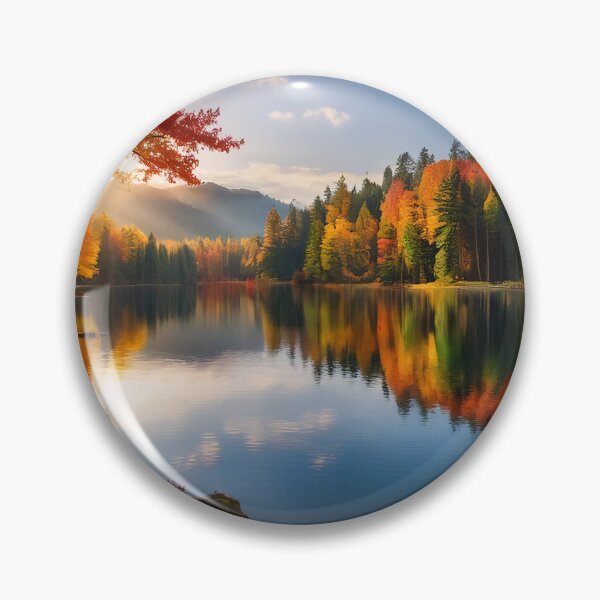 Item preview, A serene lake reflecting the vibrant colors of autumn foliage designed and sold by homydesign.