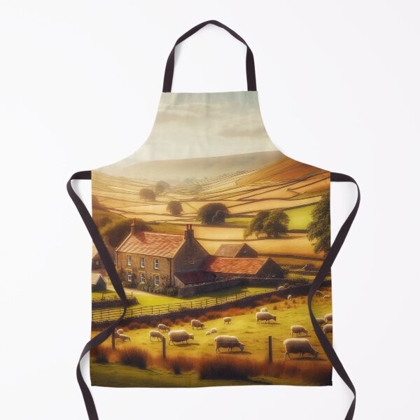 Item preview, A picturesque rural scene with a farmhouse, rolling hills, and a flock of sheep grazing in a golden field at sunset designed and sold by homydesign.