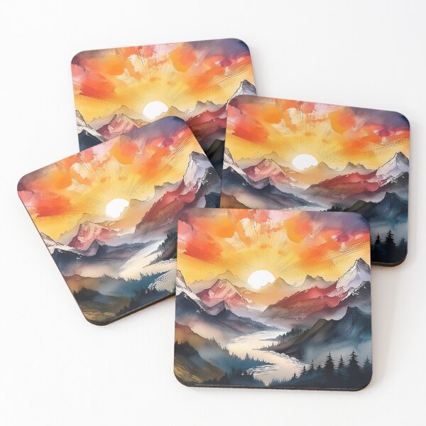 Item preview, A stunning sunrise over a mountain range with a winding river below designed and sold by homydesign.