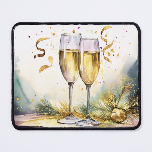 Item preview, Two glasses of Sparkling wine with festive confetti and a golden ornament designed and sold by homydesign.