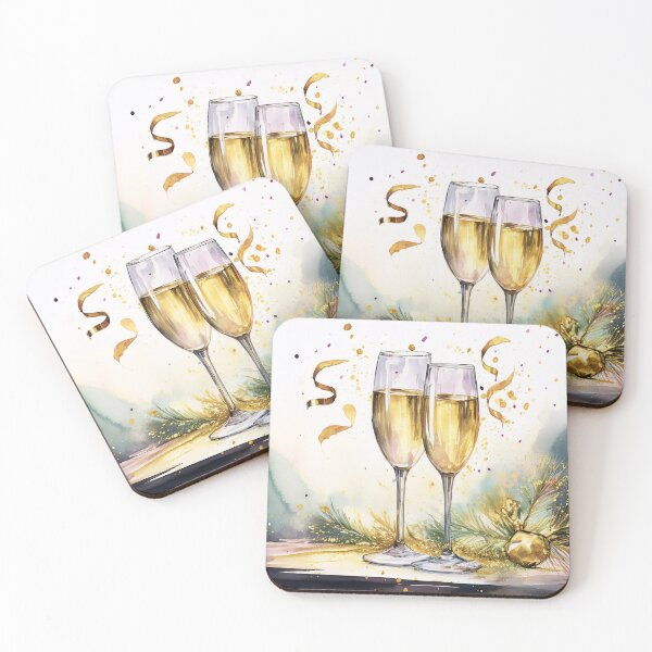 Item preview, Two glasses of Sparkling wine with festive confetti and a golden ornament designed and sold by homydesign.