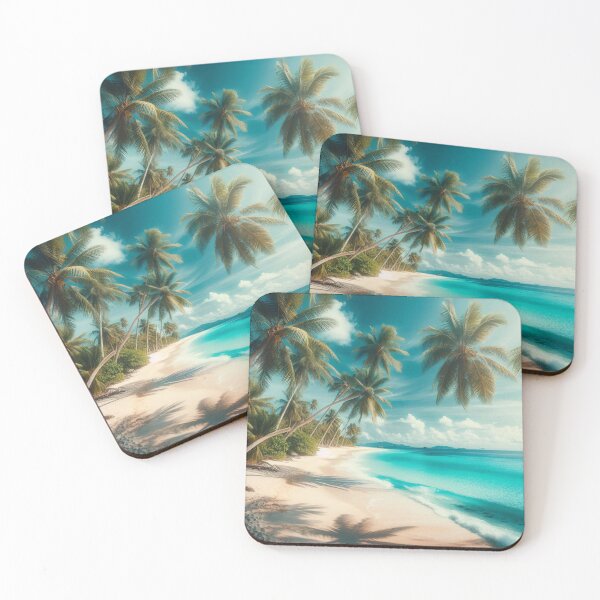 Item preview, A picturesque tropical beach with swaying palm trees, white sand, and crystal-clear turquoise water designed and sold by homydesign.