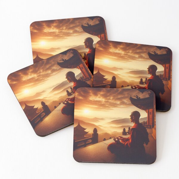 Item preview, Serene monk in contemplative pose, overlooking a tranquil landscape at sunrise designed and sold by homydesign.