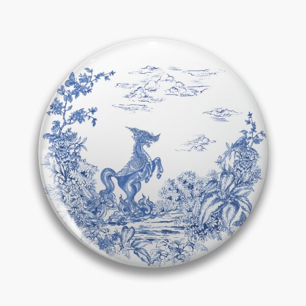 Item preview, Himmapan, midnights garden , Paradise , forest , Toile de Jouy ,wallpaper ,garden ,scenery ,botanical ,Creature ,chinoiserie , blue and white ,birds, horse , singha , butterfly designed and sold by letsgow8th.