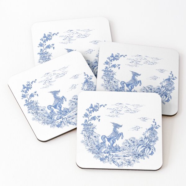 Item preview, Himmapan, midnights garden , Paradise , forest , Toile de Jouy ,wallpaper ,garden ,scenery ,botanical ,Creature ,chinoiserie , blue and white ,birds, horse , singha , butterfly designed and sold by letsgow8th.