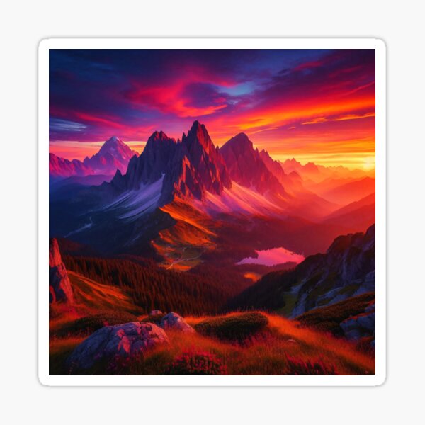 Item preview, Fiery sunset illuminates a majestic mountain range, casting a vibrant glow on the landscape designed and sold by homydesign.