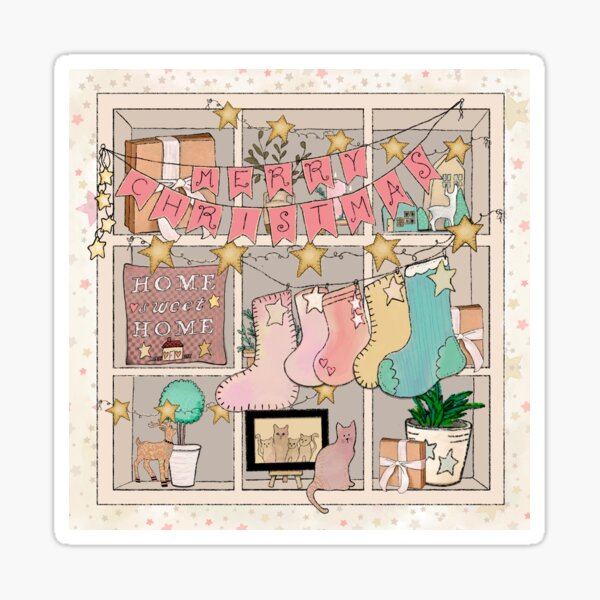 Primitive Christmas Bookshelf Vignette Sticker