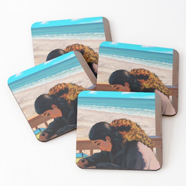 Item preview, Girl sitting on the beach side writing in a book  designed and sold by StarlevelArt.