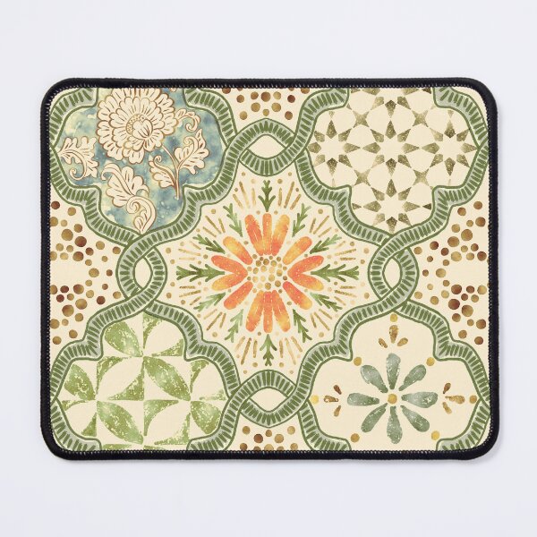 Item preview, Spanish Retro Style Mixed Floral and Geometric Tiles in Soft Sage & Marigold designed and sold by bala-sabina.