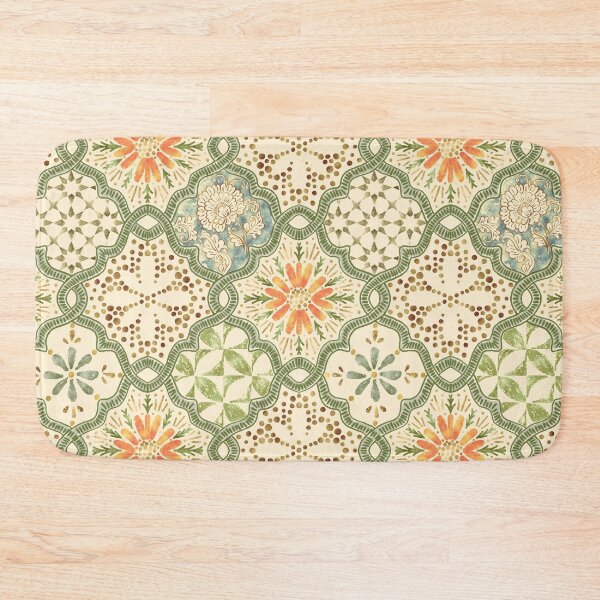 Item preview, Spanish Retro Style Mixed Floral and Geometric Tiles in Soft Sage & Marigold designed and sold by bala-sabina.