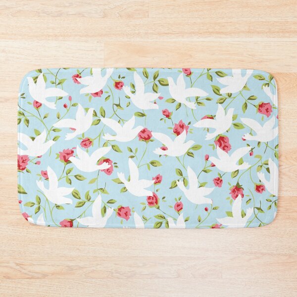Item preview, Negative Space White Birds Against Blue and Pink Rose Pattern designed and sold by MarikaJohnson.