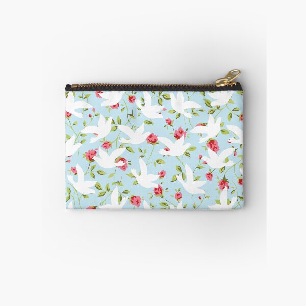 Item preview, Negative Space White Birds Against Blue and Pink Rose Pattern designed and sold by MarikaJohnson.
