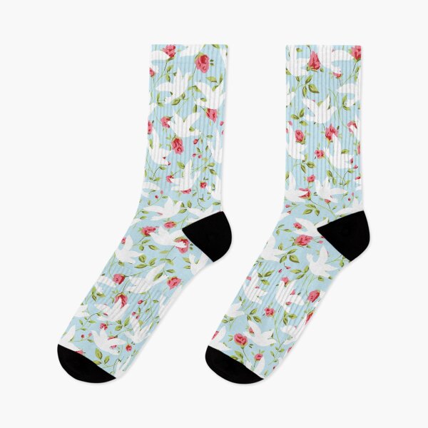 Item preview, Negative Space White Birds Against Blue and Pink Rose Pattern designed and sold by MarikaJohnson.