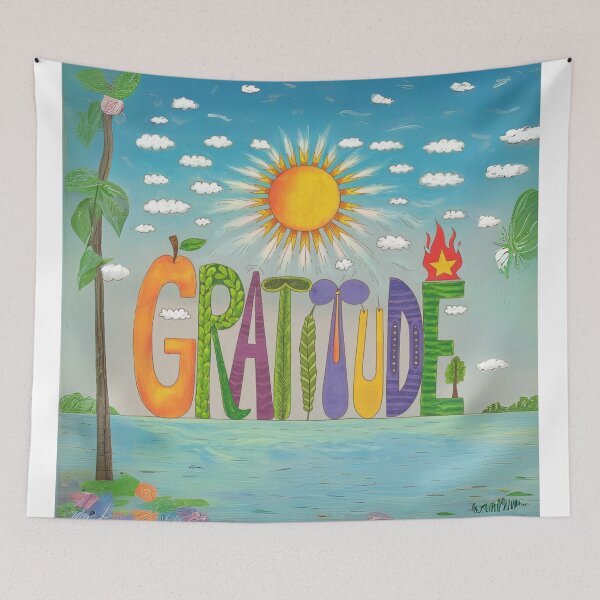 Item preview, Gratitude Typography with Nature Elements designed and sold by ArtemisDesignAI.