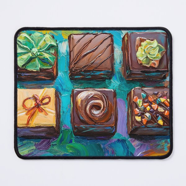 Item preview, Gourmet Chocolate Delight - Intricately Decorated Treats with Vibrant Mosaic Background Abstract AI Generated Art designed and sold by OlfactoART Studio.