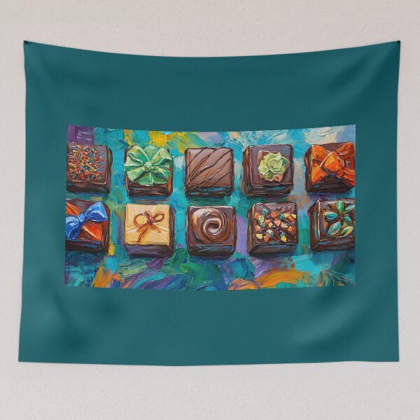 Item preview, Gourmet Chocolate Delight - Intricately Decorated Treats with Vibrant Mosaic Background Abstract AI Generated Art designed and sold by OlfactoART Studio.