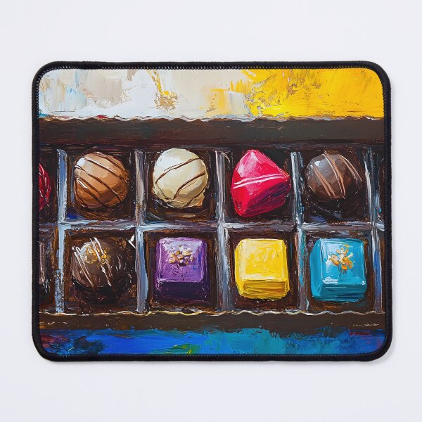 Item preview, Assorted Chocolate Box - Vibrant Confections with Swirling Colorful Background Generative AI Art designed and sold by OlfactoART Studio.