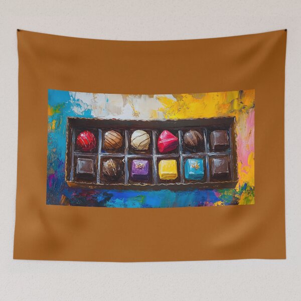 Item preview, Assorted Chocolate Box - Vibrant Confections with Swirling Colorful Background Generative AI Art designed and sold by OlfactoART Studio.
