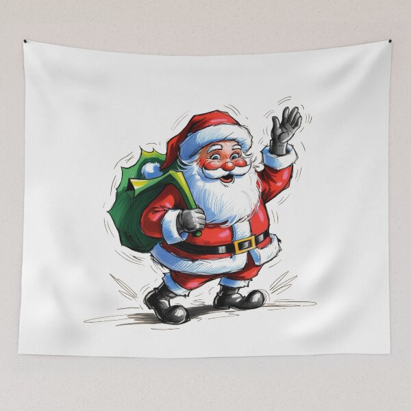 Item preview, A cartoonish drawing of Santa Claus holding a green bag and waving designed and sold by PWDigitalArt.
