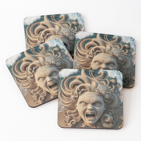 Item preview, Medusa Sand Sculpture with Ocean Waves - Unique Beach Art Design designed and sold by love3617.