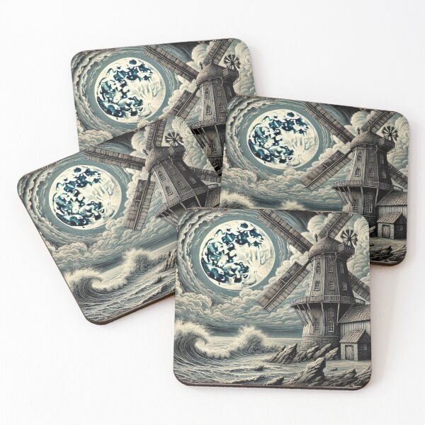 Item preview, Moonlit Windmill by the Stormy Sea designed and sold by custom-concepts.