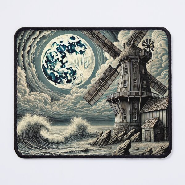 Item preview, Moonlit Windmill by the Stormy Sea designed and sold by custom-concepts.