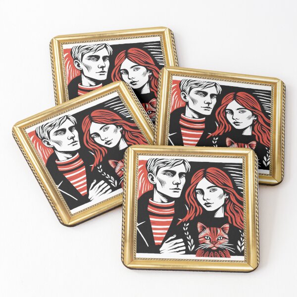 Item preview, Holiday Family Portrait Aesthetic Man Woman Cat Framed designed and sold by LivingRoomZoo.