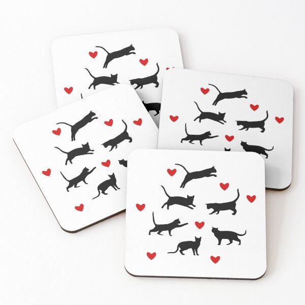 Item preview, Whiskered Wonders: A Dance of Black Cat Silhouettes Amongst the Hearts, Unique designed and sold by villacreativa.