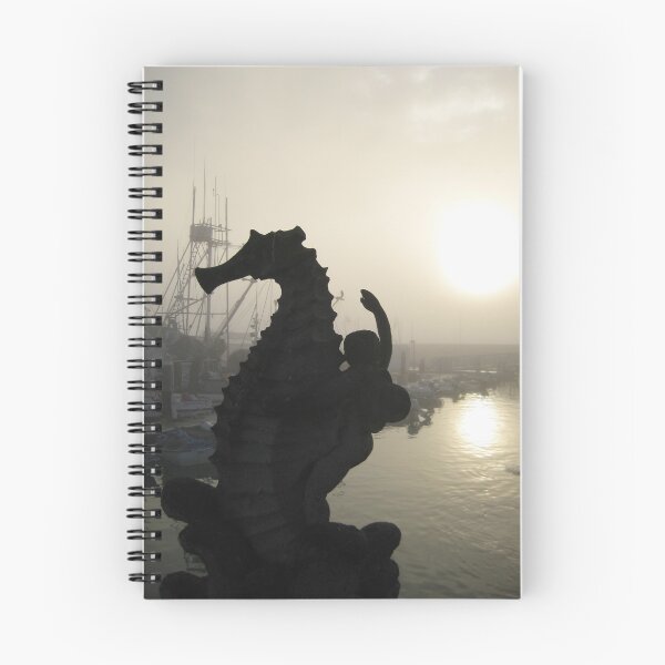 Item preview, Santa Barbara Harbor Early Morning Fog & Damp, Sun and Seahorse with Rider designed and sold by JoyousArt4u.