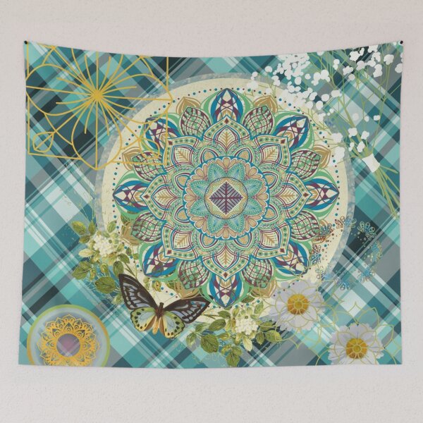 Item preview, Green Plaid Mandala designed and sold by lindosilks.
