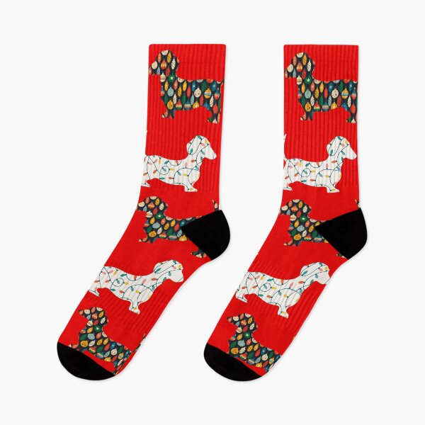 Item preview, Christmas dachshund pattern on red, Xmas mood for dog lovers designed and sold by coloursforkids.