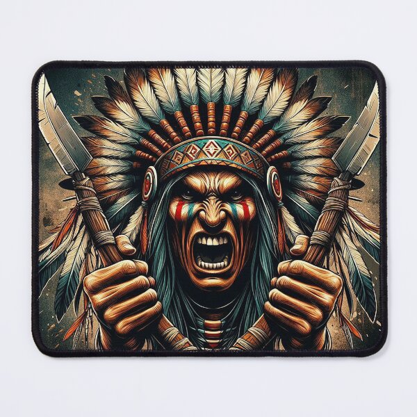 Item preview, Apache India chief angry warrior tomahawk cowboys designed and sold by TwistedmelonDesigns.