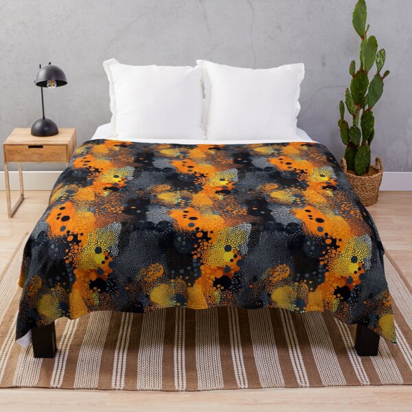 Artikelvorschau, Psychedelische pointillistische Punkte in Kürbisorange und Schwarz entworfen und verkauft von Floralhomes.