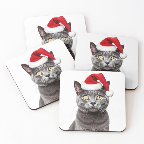 Item preview, Funny Chartreux cat wearing Christmas hat designed and sold by LazyOwlStore.