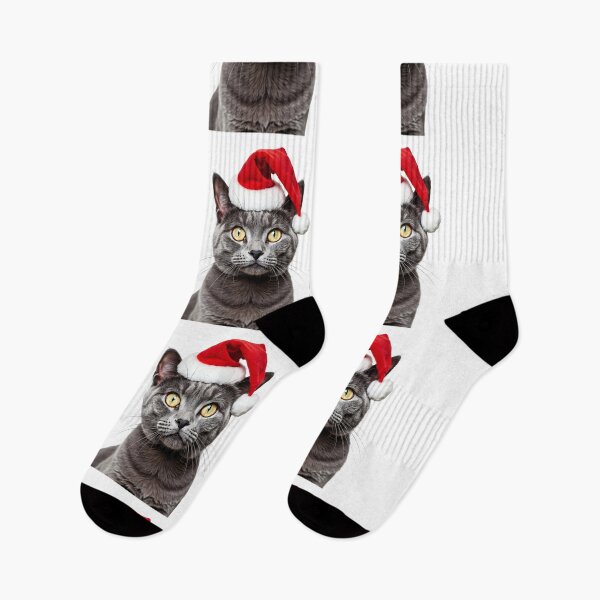 Item preview, Funny Chartreux cat wearing Christmas hat designed and sold by LazyOwlStore.