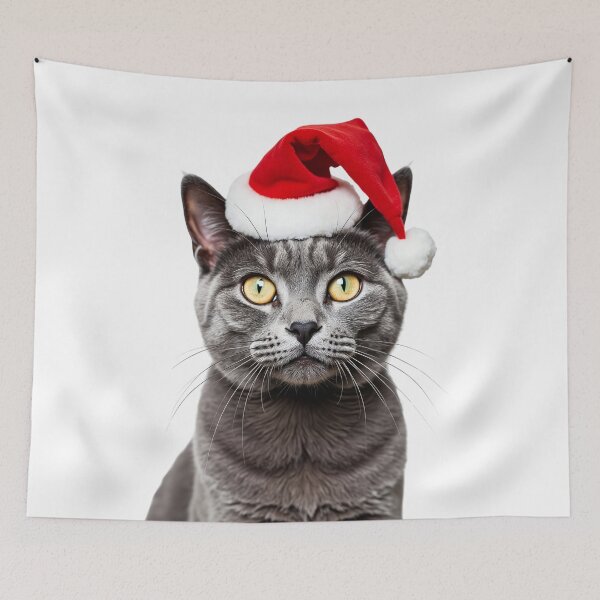 Item preview, Funny Chartreux cat wearing Christmas hat designed and sold by LazyOwlStore.