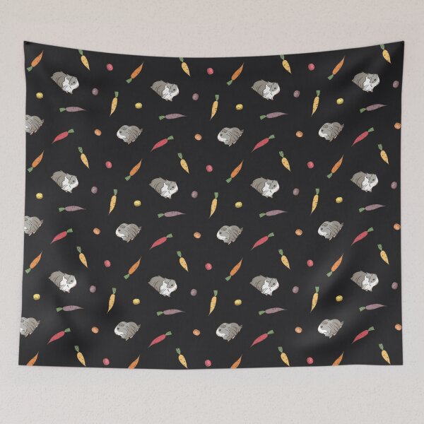 Item preview, Carrots and Silkie Guinea Pigs Pattern in Black Background  designed and sold by Miri-Noristudio.