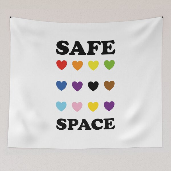 Item preview, LGBTQ SAFE SPACE inclusive pride colors hearts  designed and sold by Inspirationmotivation.