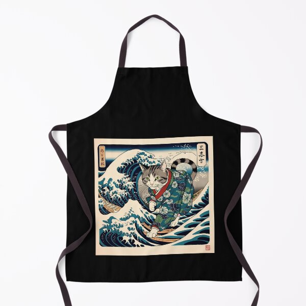 Item preview, the great wave off kanagawa japanese Woodblock Design: Retro Japanese Cat with japanese traditional kimono and kanji designed and sold by Catophile.